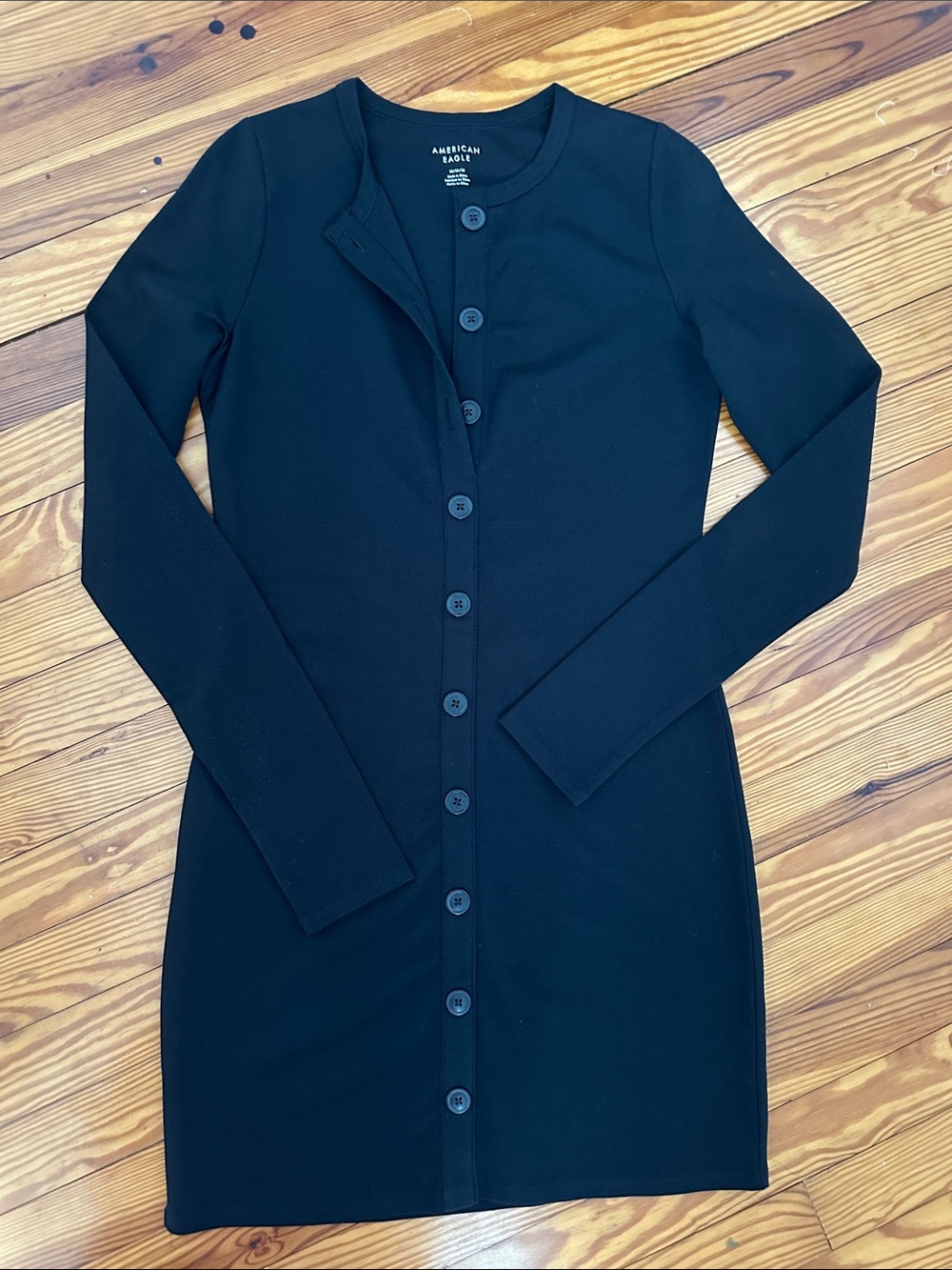American Eagle black scuba mini dress, button down little black dress,